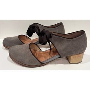 NEOSENS Suede Mary Jane Leather Block Heel Ribbon Tie Shoes Spain Size 41
